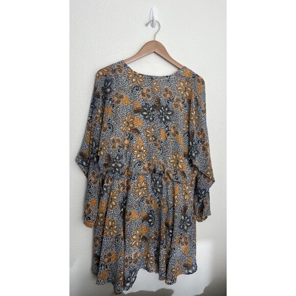 Free People Sky Combo Teegan Mini Dress Long Sleeve Asymmetrical Boho Festival S - Picture 6 of 9